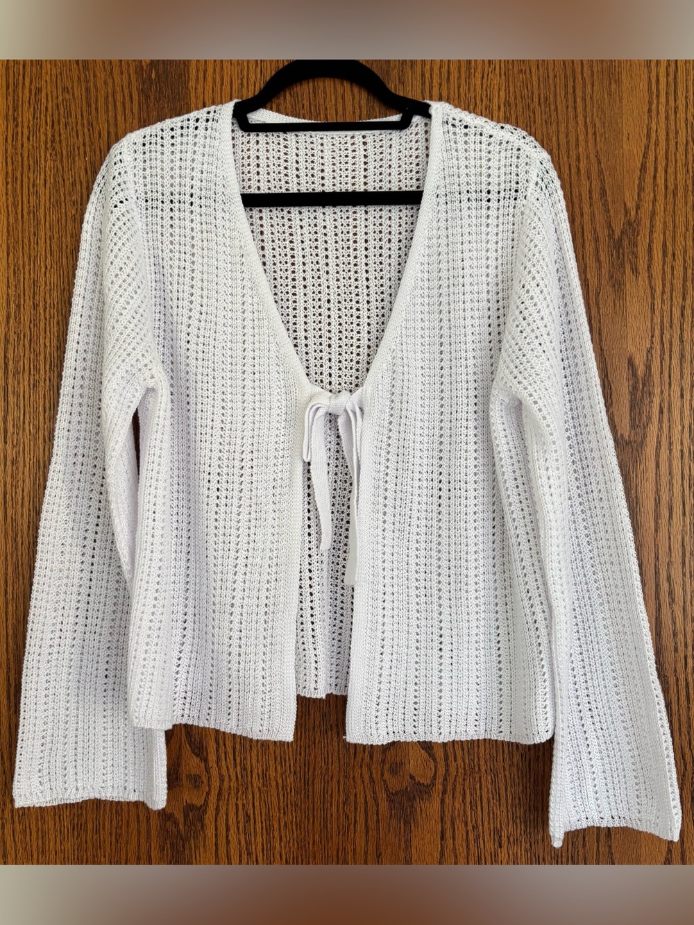 White Open-Knit Tie-Front Cardigan